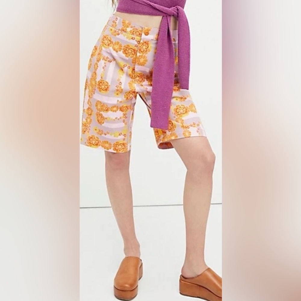 Free People Sun in My Eyes Lavender Fields High-rise Bermuda Shorts Floral Sz 4